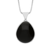 18ct White Gold Whitby Jet Mother of Pearl Hallmark Double Sided Pear-shaped Necklace