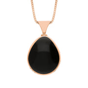 9ct Rose Gold Whitby Jet Mother of Pearl Hallmark Double Sided Pear-shaped Necklace