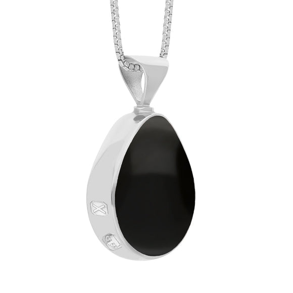 9ct White Gold Whitby Jet Lapis Lazuli Hallmark Double Sided Pear-shaped Necklace