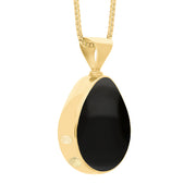 9ct Yellow Gold Whitby Jet Mother of Pearl Hallmark Double Sided Pear-shaped Necklace