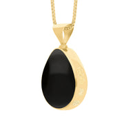 9ct Yellow Gold Whitby Jet Mother of Pearl Hallmark Double Sided Pear-shaped Necklace