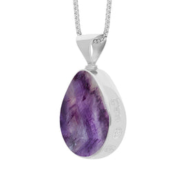 Sterling Silver Blue John Mother of Pearl Hallmark Double Sided Pear-shaped Necklace