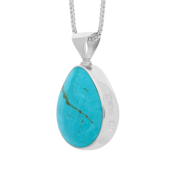 Sterling Silver Whitby Jet Turquoise Hallmark Double Sided Pear-shaped Necklace