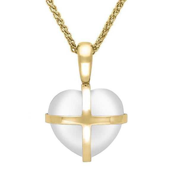 9ct Yellow Gold Bauxite Small Cross Heart Necklace, P1544.