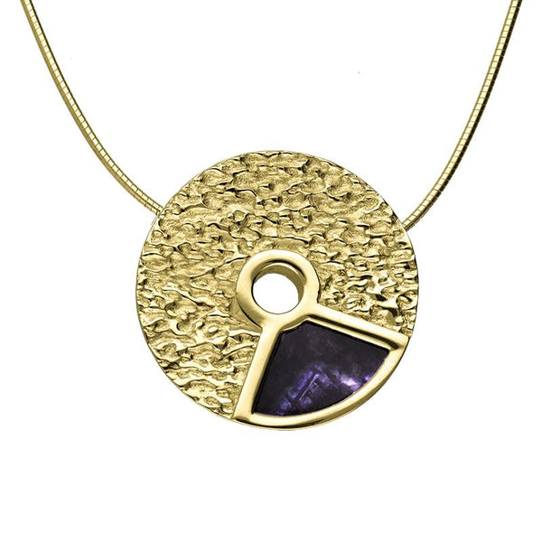 9ct Yellow Gold Blue John Peak District Millstone Large Pendant. P1615C.