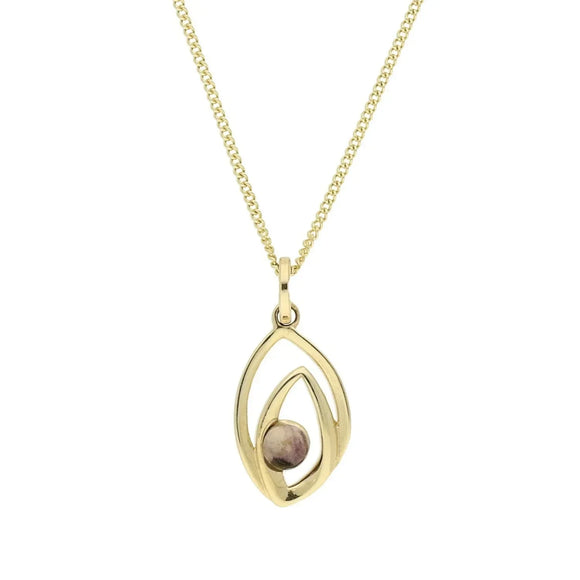 9ct Yellow Gold Blue John Abstract Flame Drop Necklace