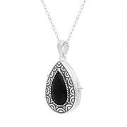 Sterling Silver Whitby Jet Pear Stone Pattern Edge Locket Necklace