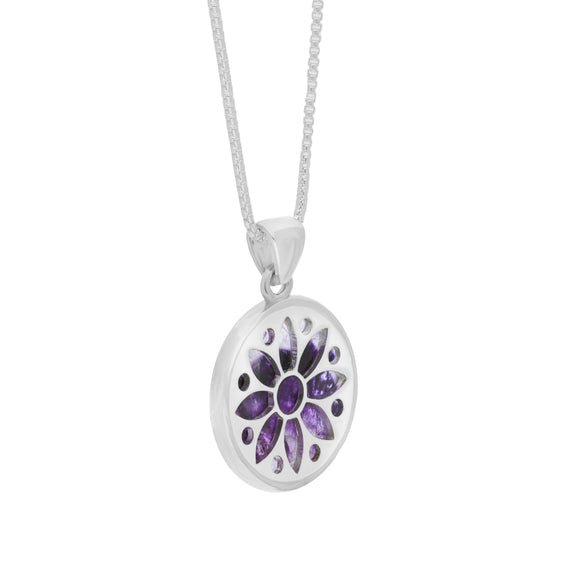 Sterling Silver 17mm Blue John Chatsworth Décor Round Sunflower Pendant