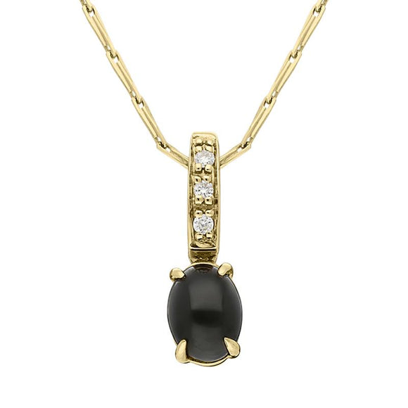 00029393 18ct Yellow Gold Whitby Jet Diamond Oval Necklace, P1798C.