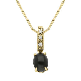 00029393 18ct Yellow Gold Whitby Jet Diamond Oval Necklace, P1798C.