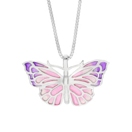 Sterling Silver Pink Enamel Butterfly Pendant