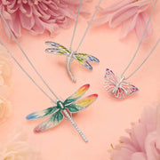 Sterling Silver Multicoloured Enamel Diamond Dragonfly Pendant