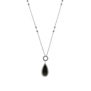 Sterling Silver Whitby Jet Marcasite Pear Drop T-Bar Necklace, N914.