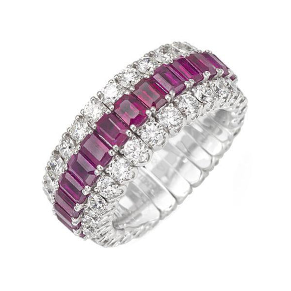 Picchiotti Xpandable 18ct White Gold 2.93ct Diamond Ruby Eternity Ring, RD65.