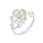 Sterling Silver Pearl and Diamond Flower Ring