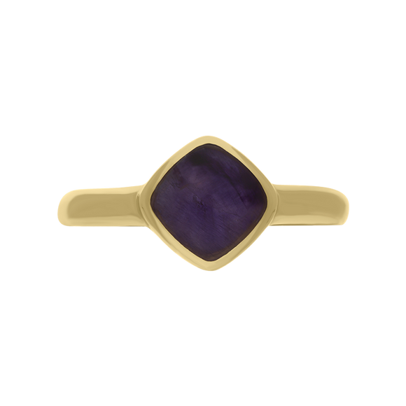 9ct Yellow Gold Blue John Cushion Ring, R406.