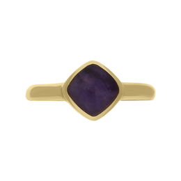 9ct Yellow Gold Blue John Cushion Ring, R406.