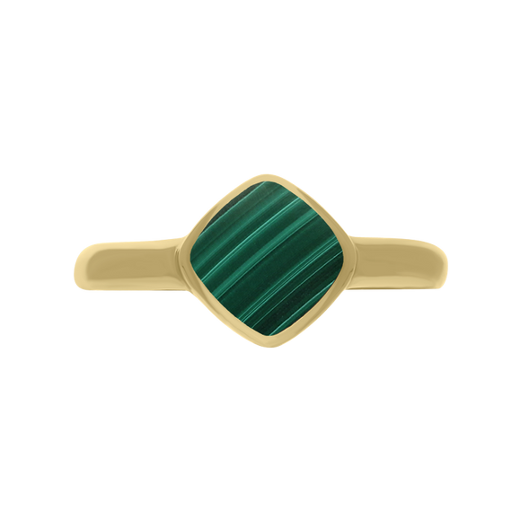 9ct Yellow Gold Malachite Curved Square Cushion Ring, R406