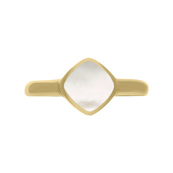 9ct Yellow Gold Mother of Pearl Cushion Ring, R406.