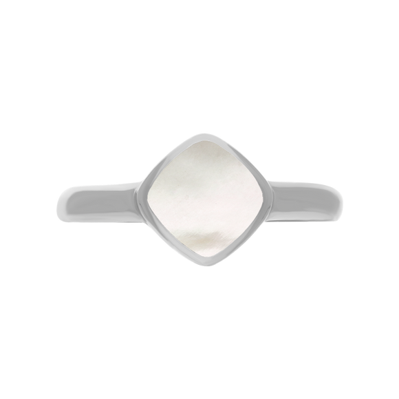 Sterling Silver Mother of Pearl Cushion Ring, R406.