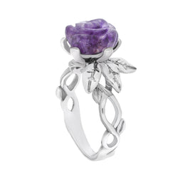 Sterling Silver 10mm Blue John Tuberose Rose Leaf Twist Ring - Medium (Size M)