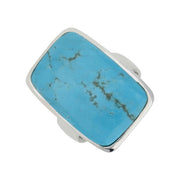 00122351 C W Sellors Sterling Silver Turquoise Large Long Chunky Oblong Ring, R836.