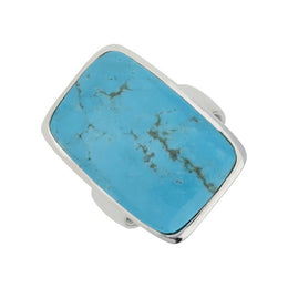 00122351 C W Sellors Sterling Silver Turquoise Large Long Chunky Oblong Ring, R836.