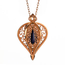 Rose Gold Vermeil Blue Goldstone Flore Filigree Small Necklace P2338C