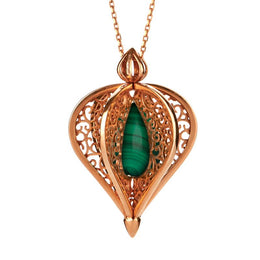 Rose Gold Vermeil Malachite Flore Filigree Droplet Necklace P2330C
