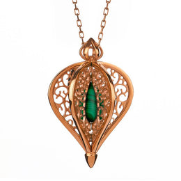 Rose Gold Vermeil Malachite Flore Filigree Small Necklace P2338C