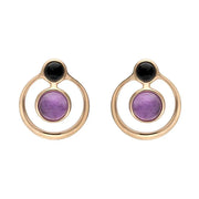 Rose Gold Vermeil Whitby Jet Amethyst Open Circle Stud Earrings E2495
