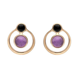 Rose Gold Vermeil Whitby Jet Amethyst Open Circle Stud Earrings E2495