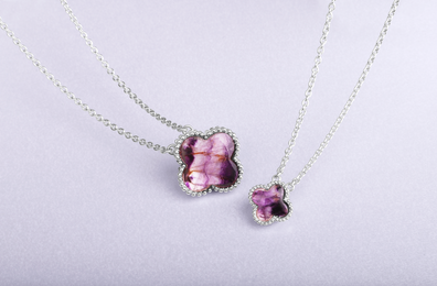 Sterling Silver Blue John Bloom Small Four Leaf Clover Ball Edge Chain Necklet