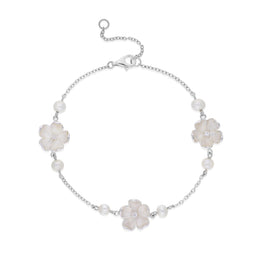 Silver Pearl/ Diamond X 3 Flower Bracelet