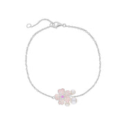 Silver Pearl/ Pink Sapphire Cherry Blossom Flower Bracelet