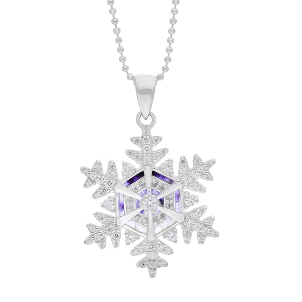Silver & White Cz/Blue John 26Mm Snowflake Pendant