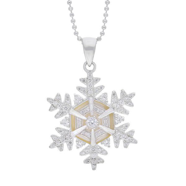 Silver & White Cz/Wmop 30Mm Snowflake Pendant