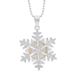 Silver &amp; White Cz/Wmop 30Mm Snowflake Pendant