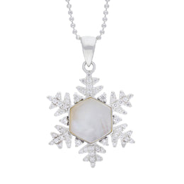 Sterling Silver 30mm Cubic Zirconia & White Mother of Pearl Snowflake Pendant