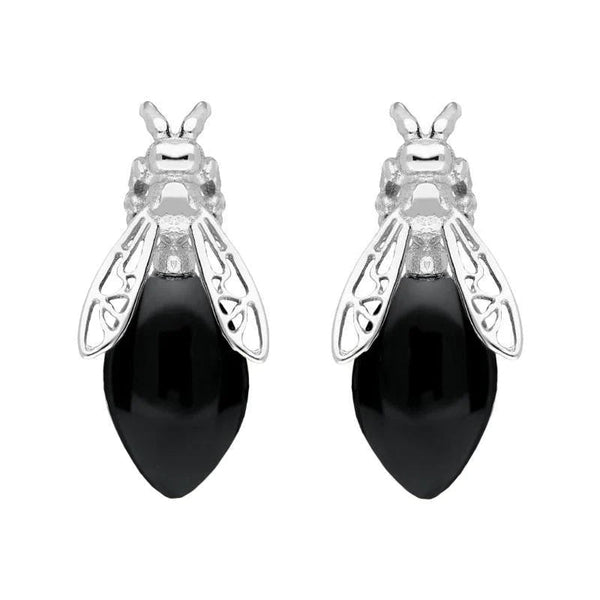 Sterling Silver Whitby Jet Bee Stud Earrings, E2424.