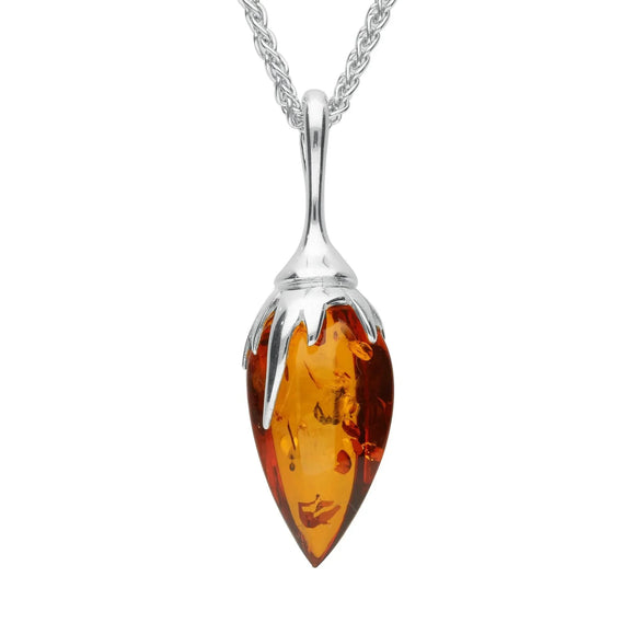Silver Amber Plant Bud Necklace P2352