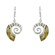Sterling Silver Baltic Amber Shell Drop Earrings E1766