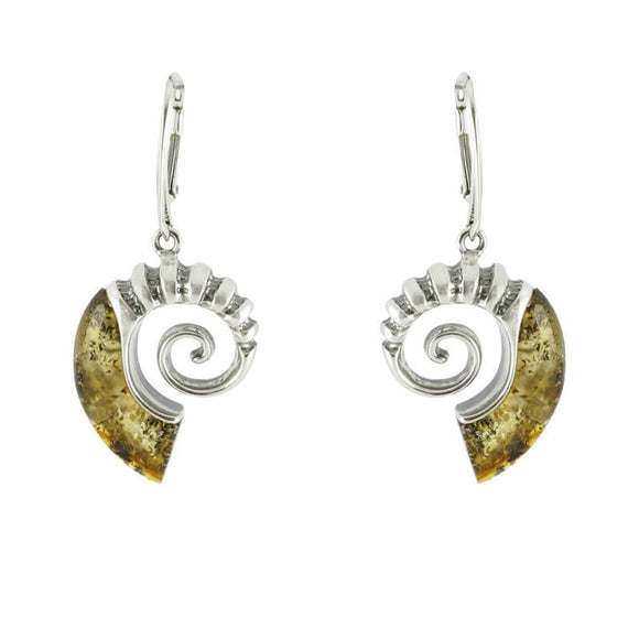 Sterling Silver Baltic Amber Shell Drop Earrings E1766