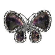 Silver Blue John Marcasite House Style Butterfly Brooch M325