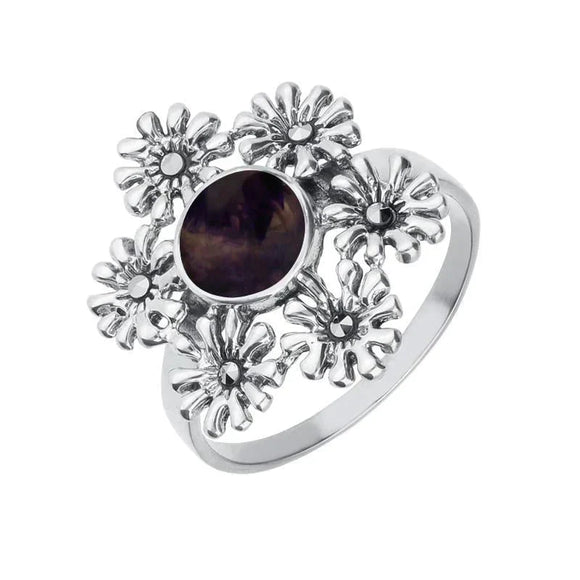 Sterling Silver Blue John Marcasite Flower Ring R815