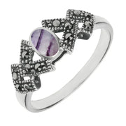 Sterling Silver Blue John Marcasite Oval Triangle Ring R748