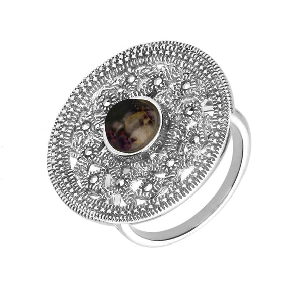 Sterling Silver Blue John Marcasite Shield Ring R819