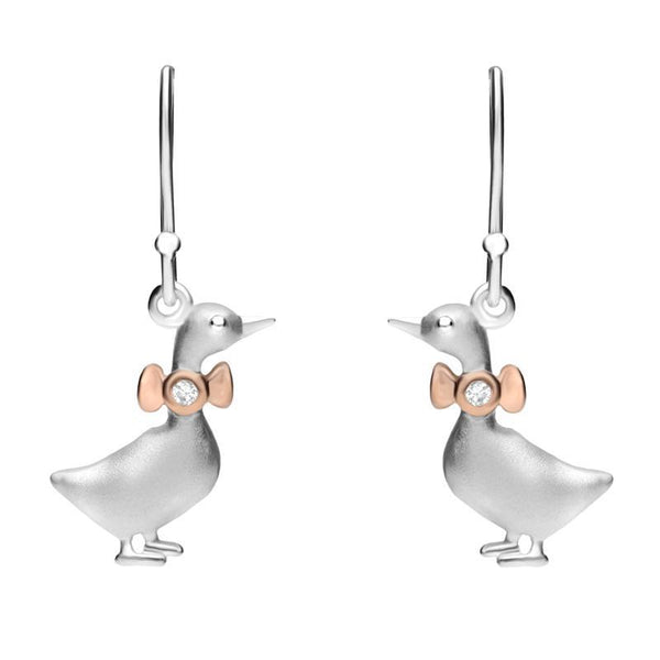 Sterling Silver Rose Gold Cubic Ziconia Goose Hook Earrings E2371