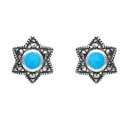 Sterling Silver Turquoise Marcasite 6 Point Star Stud Earrings E1638