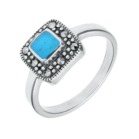 Sterling Silver Turquoise Marcasite Cushion Ring R745